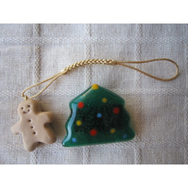 画像1: クリスマスツリー帯留めとジンジャーボーイクッキーの帯飾り (1)